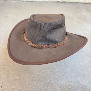 Barmah 1064 Foldaway Cattle Suede Cooler Leather Hat Brown Unisex Size Small